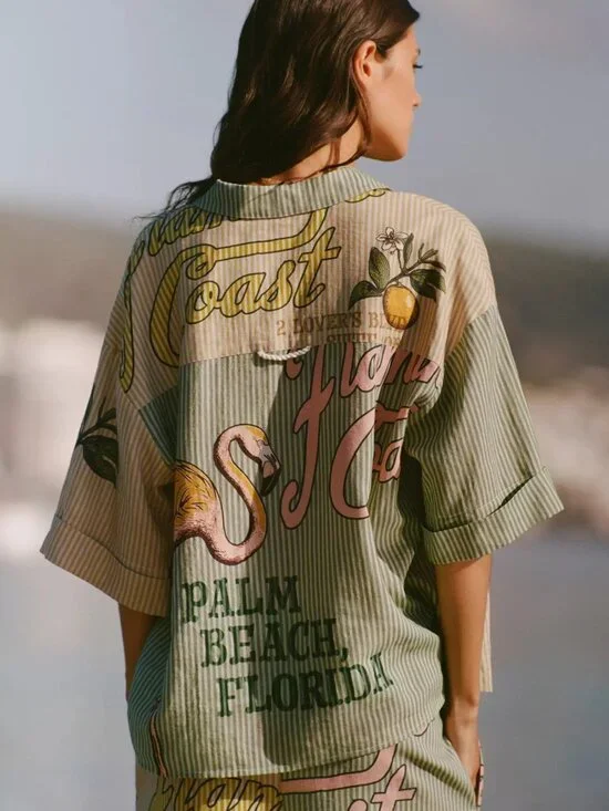 🌴 Anthropologie Celandine Short-Sleeve Linen-Blend Buttondown Shirt Small S - Picture 2 of 12